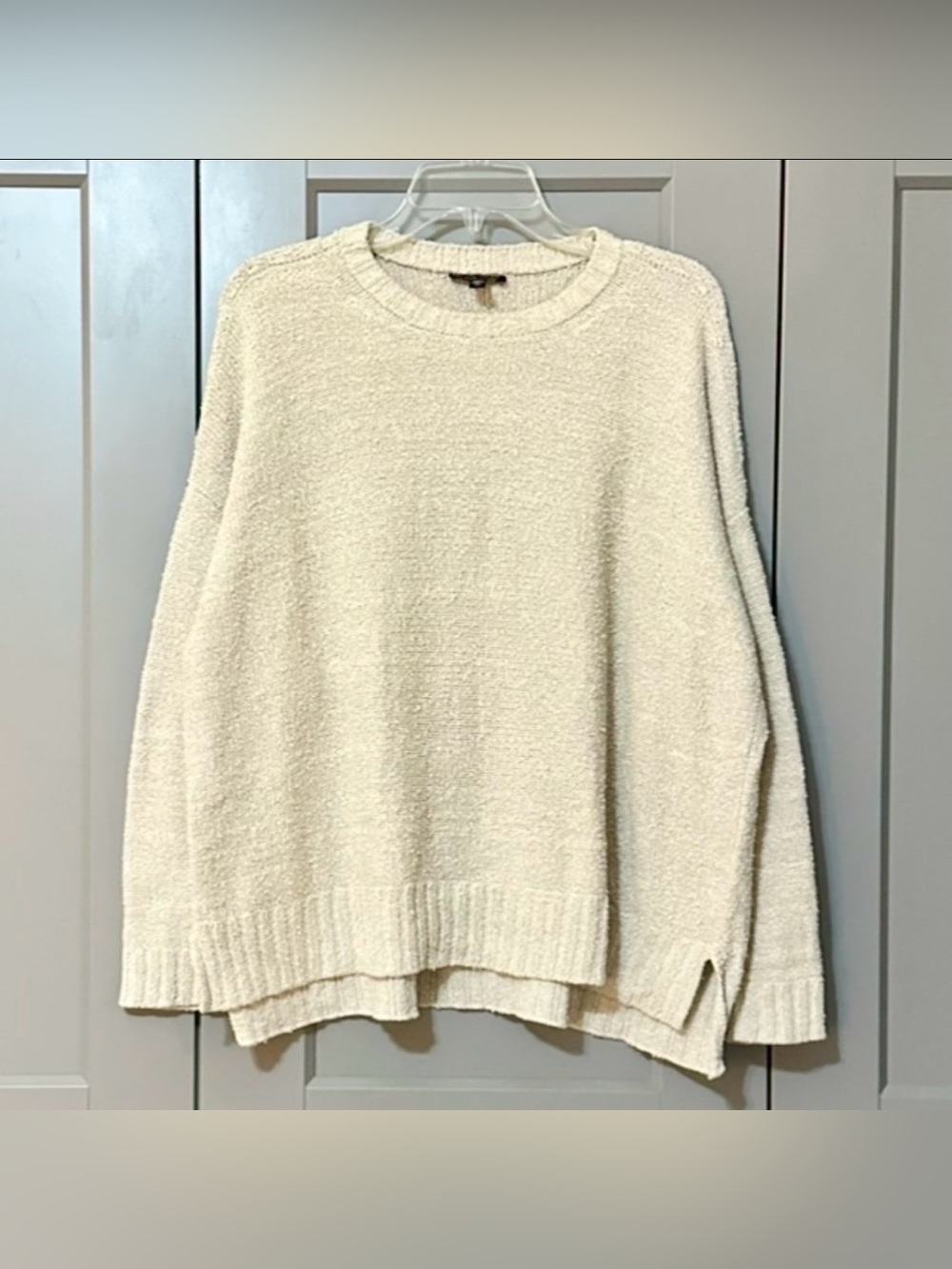 Eileen Fisher Boucle Knit Crew Neck Sweater Organic Cotton Cream Women’s Medium